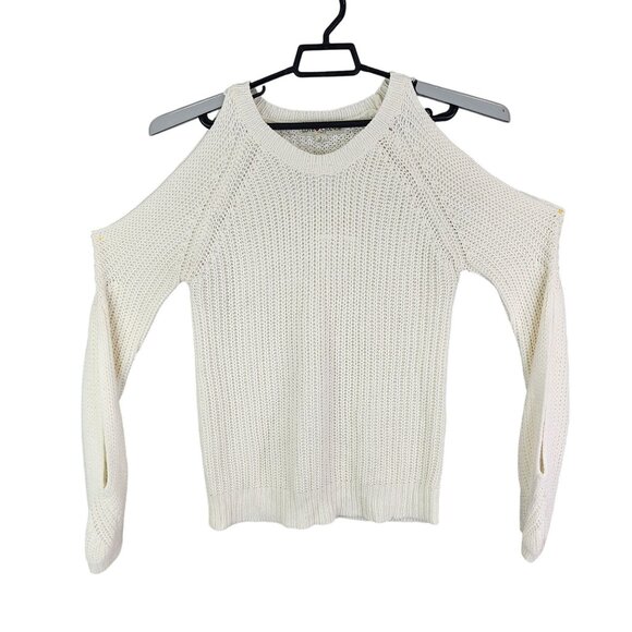 Womens Ivory Love Change Italy Knit Sweater Cold Shoulder Crew Neck Size L - Picture 1 of 9